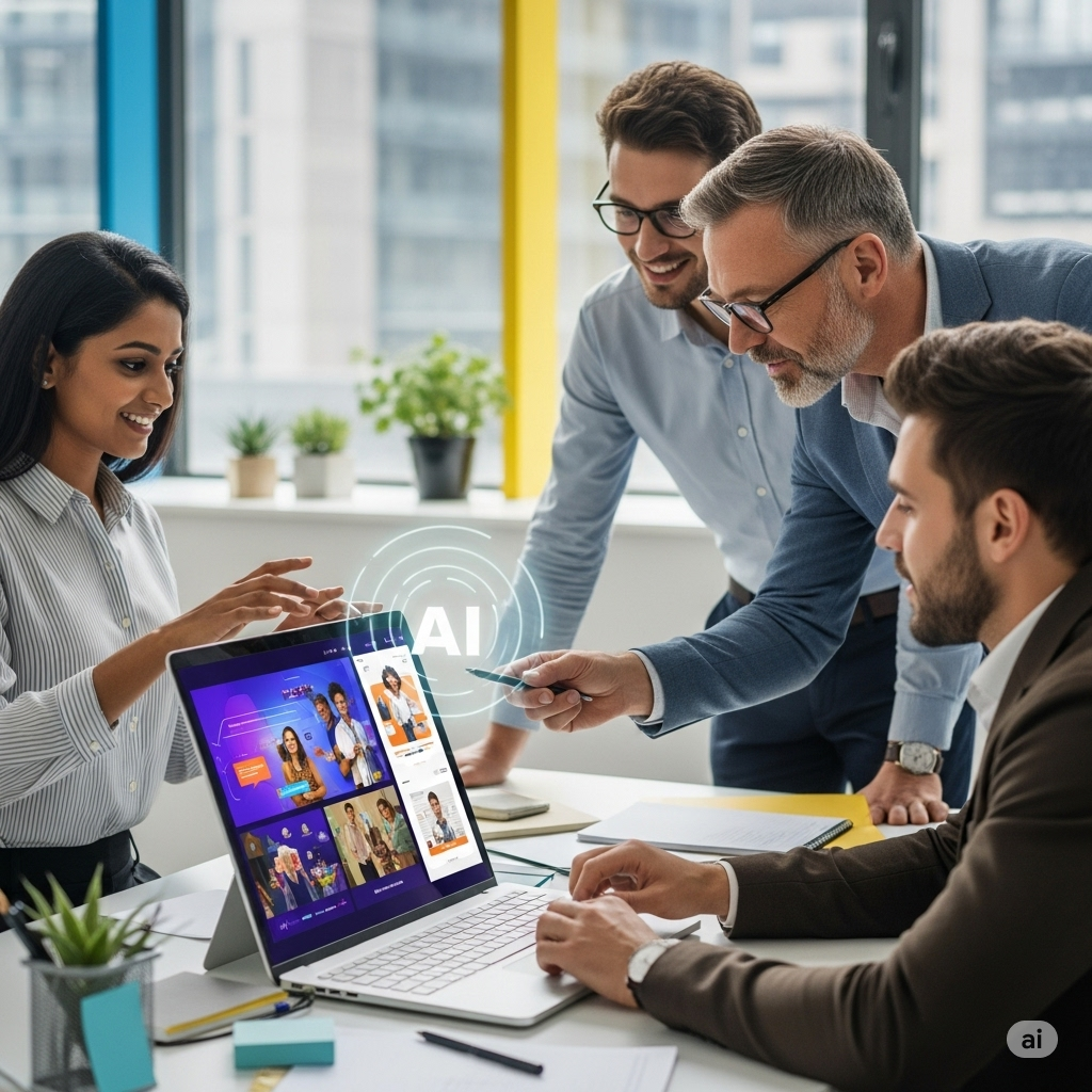 Business meeting with analytics